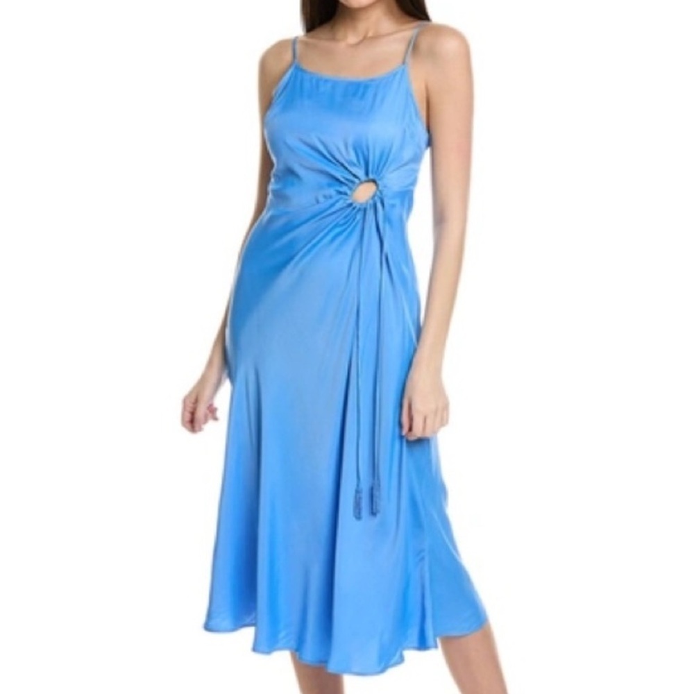 FARM Rio Sky-Blue Midi Dress with Side Ring Gather